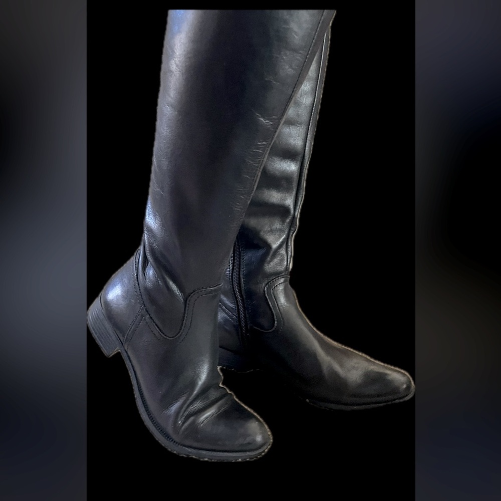 Black knee high leather boots